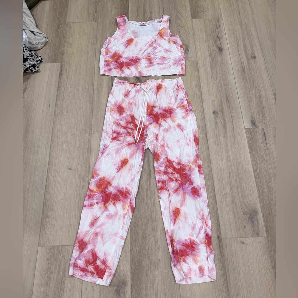 Ann Taylor Tie-Dye Two-Piece Lounge Set - Pink & Orange